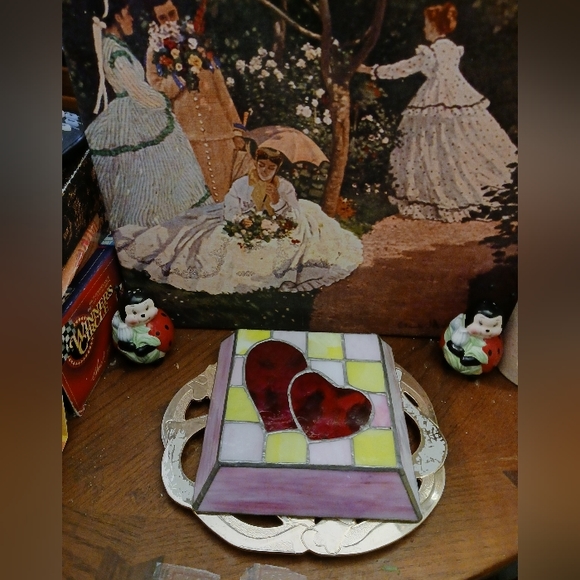 Handmade Stained glass heart ❤️💖 Candy 🍬 Dish Pink/Yellow and Red🥣Nice!🏘🎁 - Picture 11 of 11